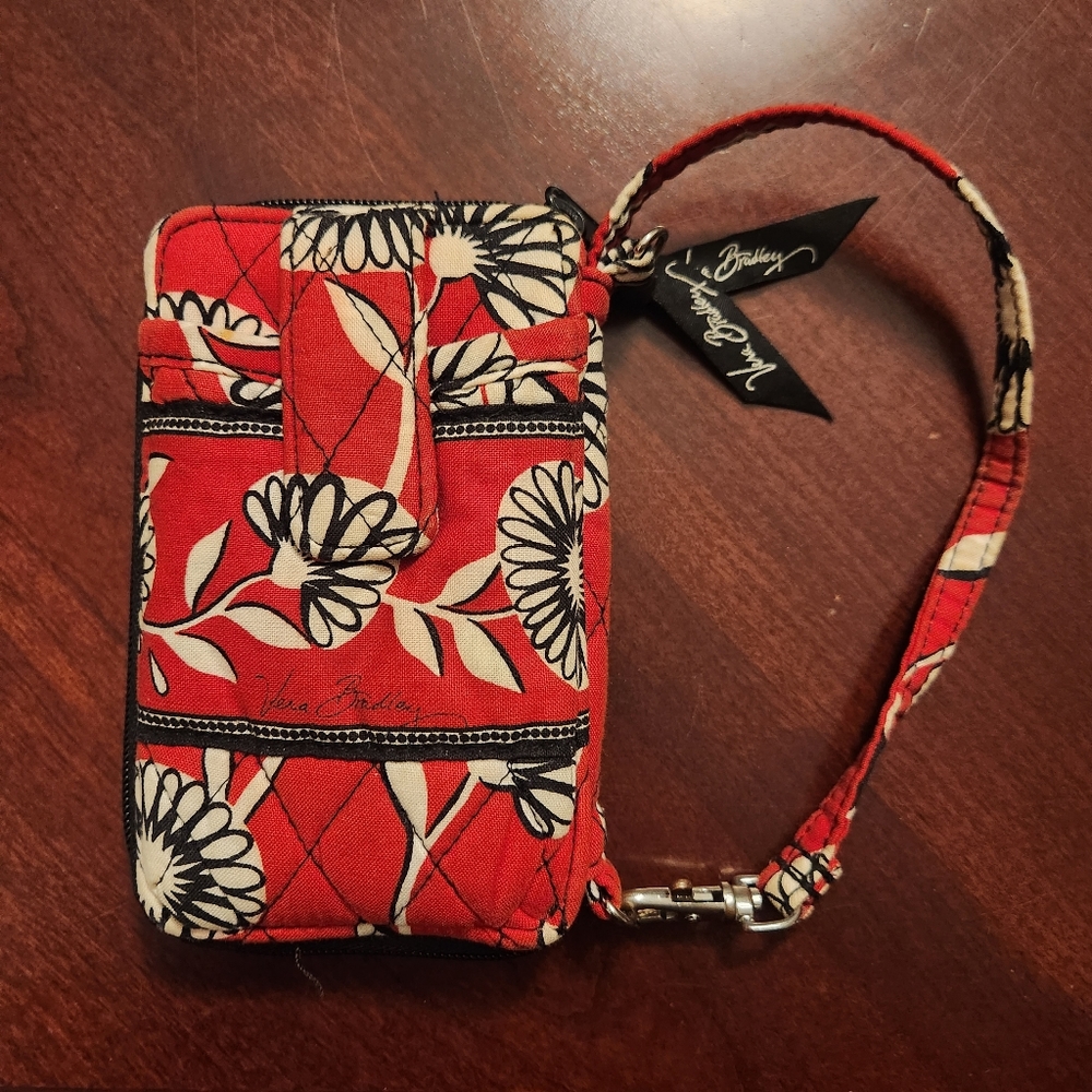 Vera Bradley Deco Daisy Red ID Card Holder Wristlet Wallet